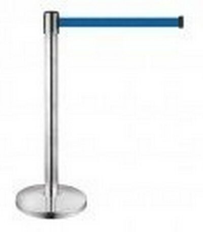 Κολωνάκι οριοθέτησης ασημί (inox) ύψους 91cm με μπλε ιμάντα 2m