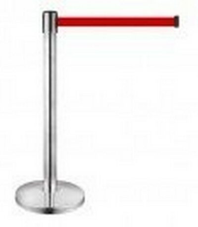 Κολωνάκι οριοθέτησης ασημί (inox) ύψους 91cm με κόκκ. ιμάντα 2m