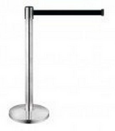 Κολωνάκι οριοθέτησης ασημί (inox) ύψους 91cm με μαύρο ιμάντα 2m